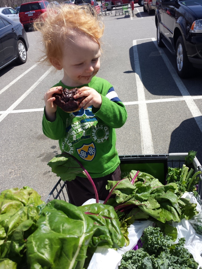 A study in contrasts: doughnuts among the kale!